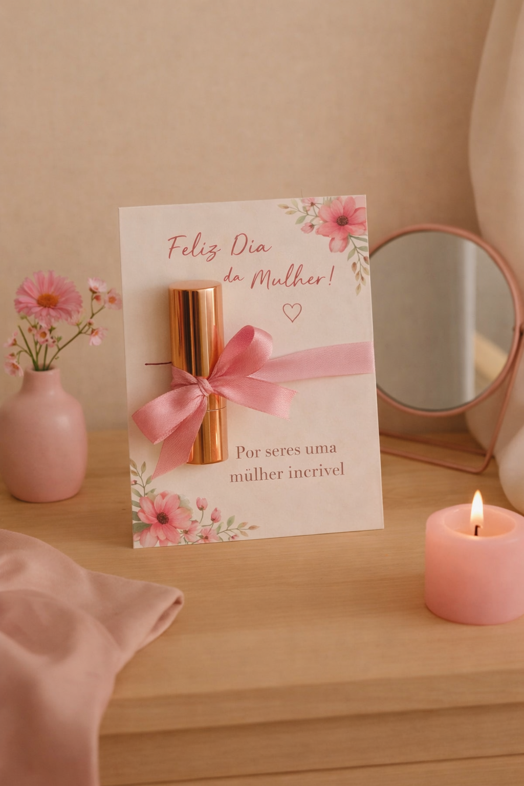 🌸 Cartão Presente Dia da Mulher com Batom