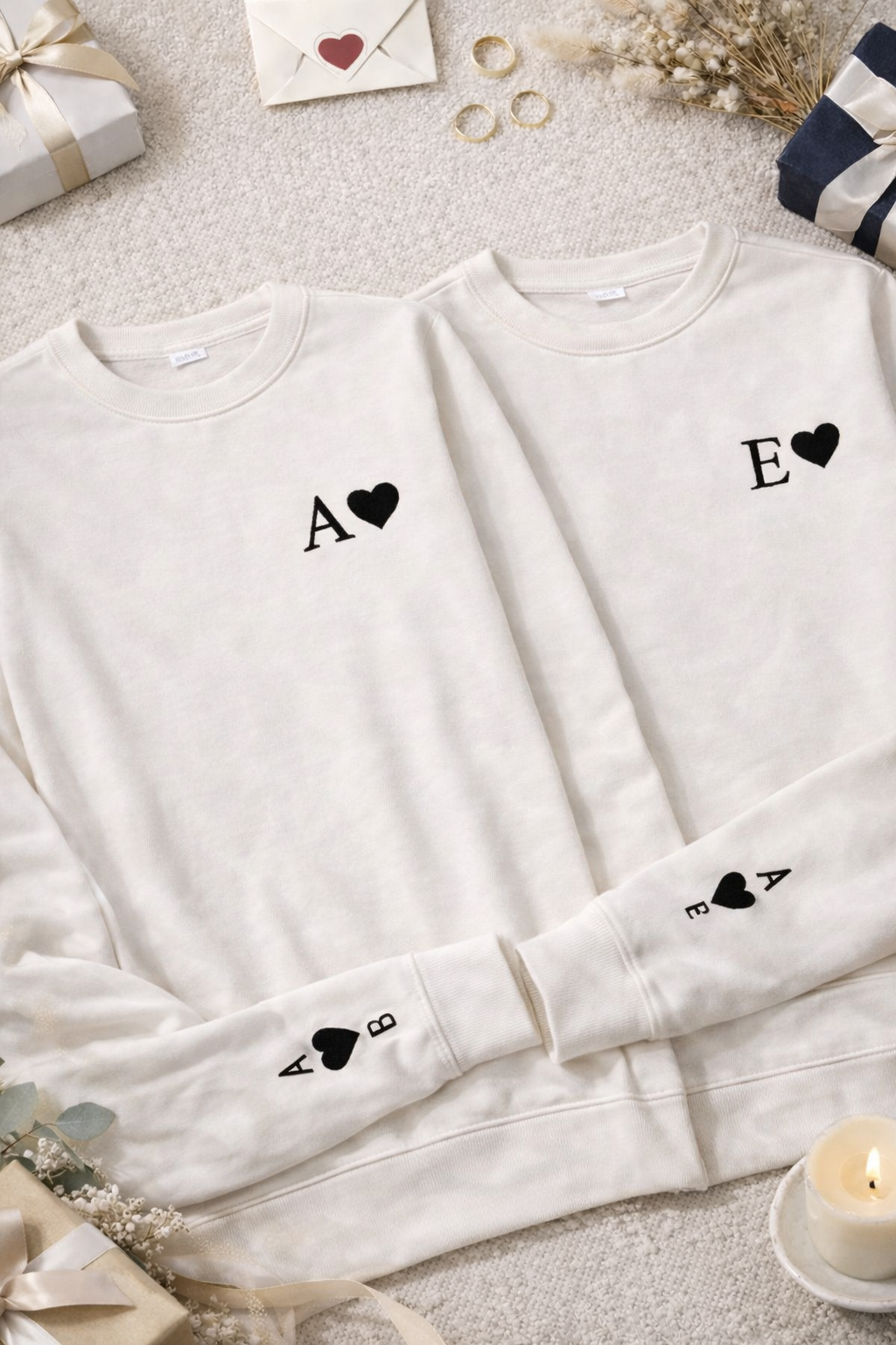 🤍 Sweats Matching Couple – Iniciais & Coração