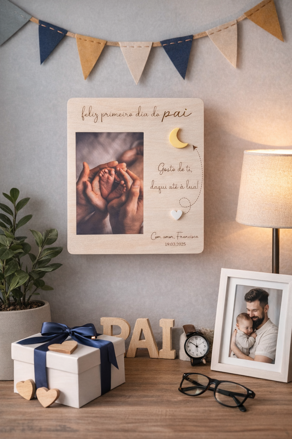 💙 Moldura Personalizada “Feliz Primeiro Dia do Pai”