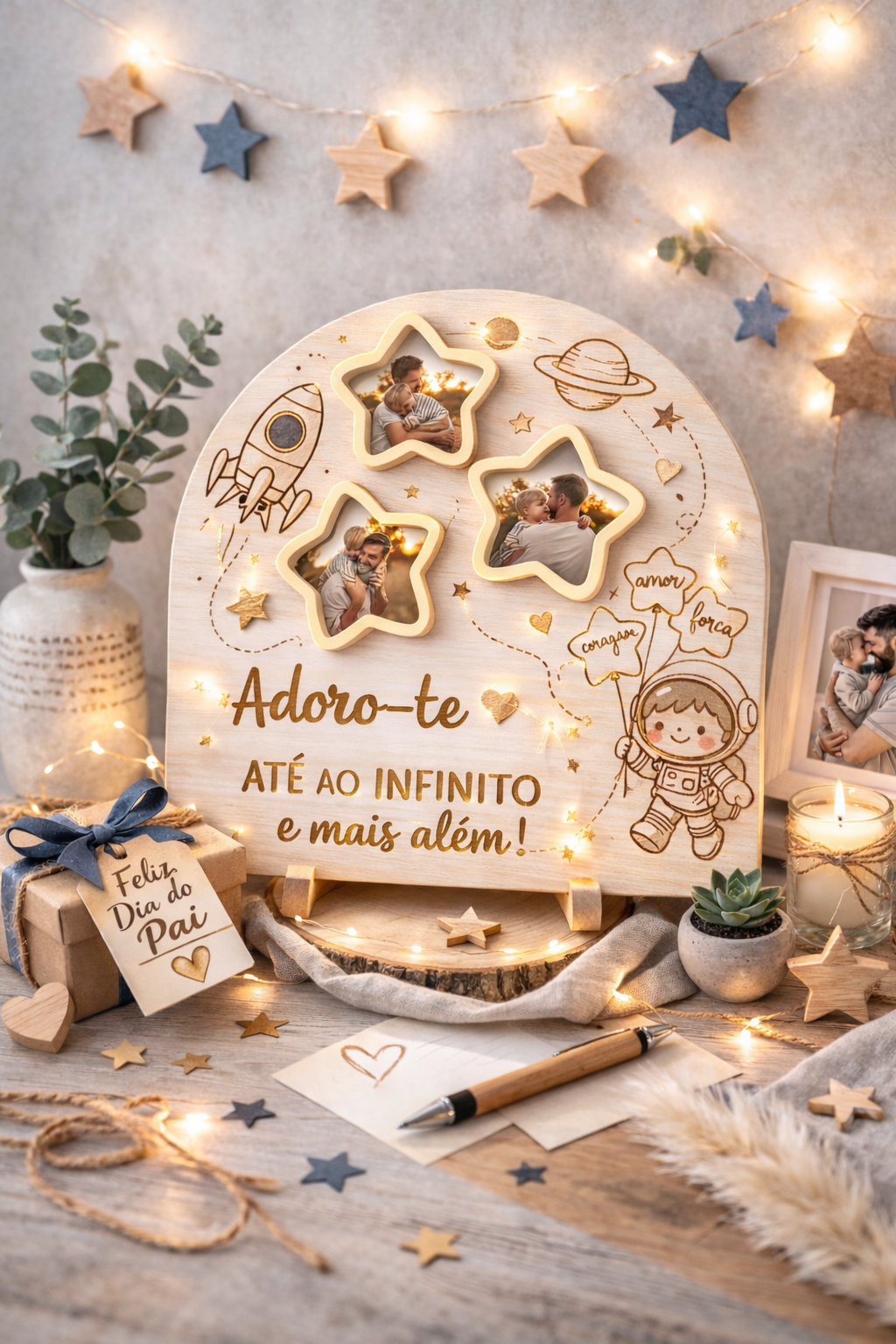 💙 Moldura Personalizada “Feliz Dia do Pai” – Daqui até à Lua