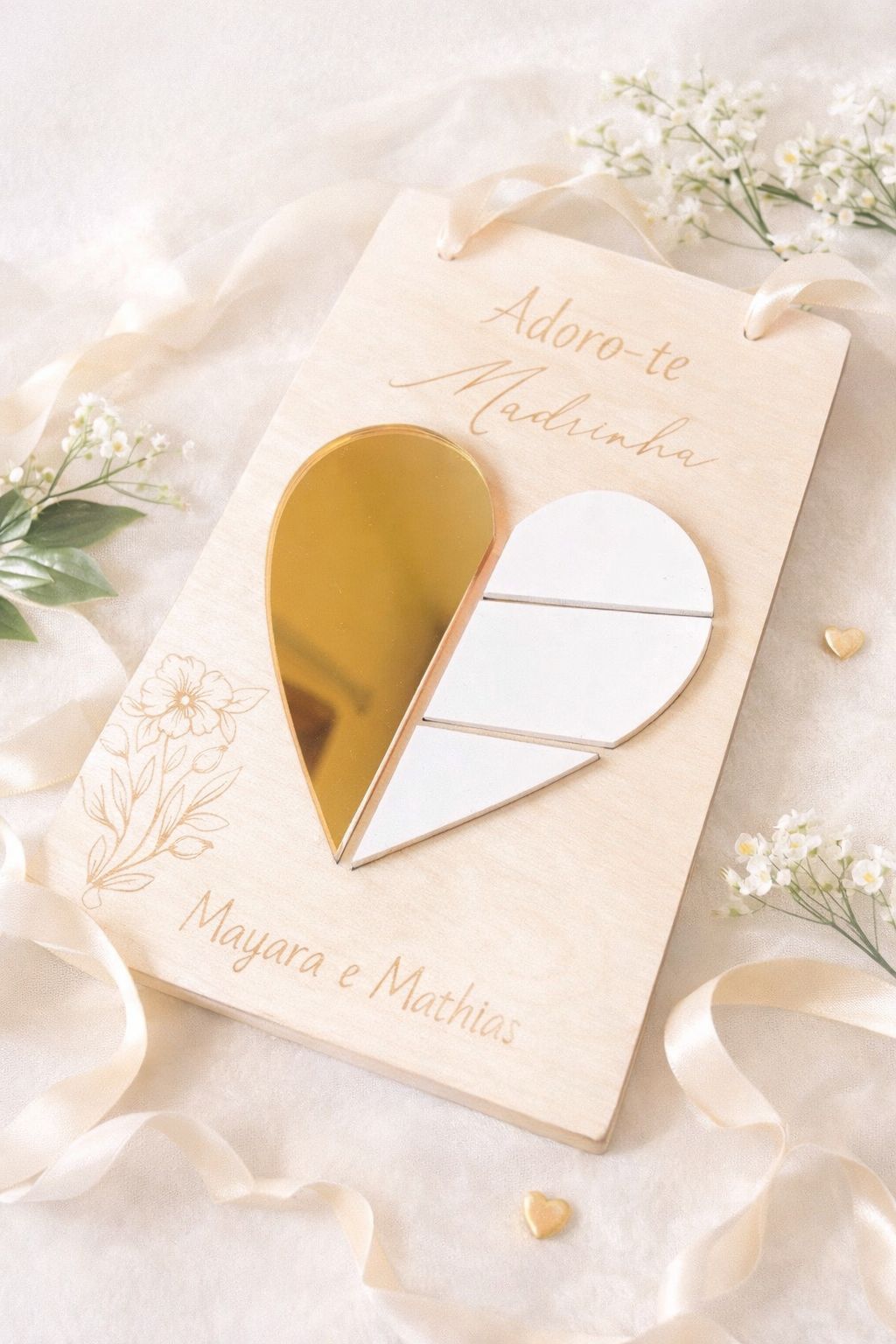 Placa Personalizada “Adoro-te Madrinha” em Madeira com Coração – Um Presente Cheio de Amor