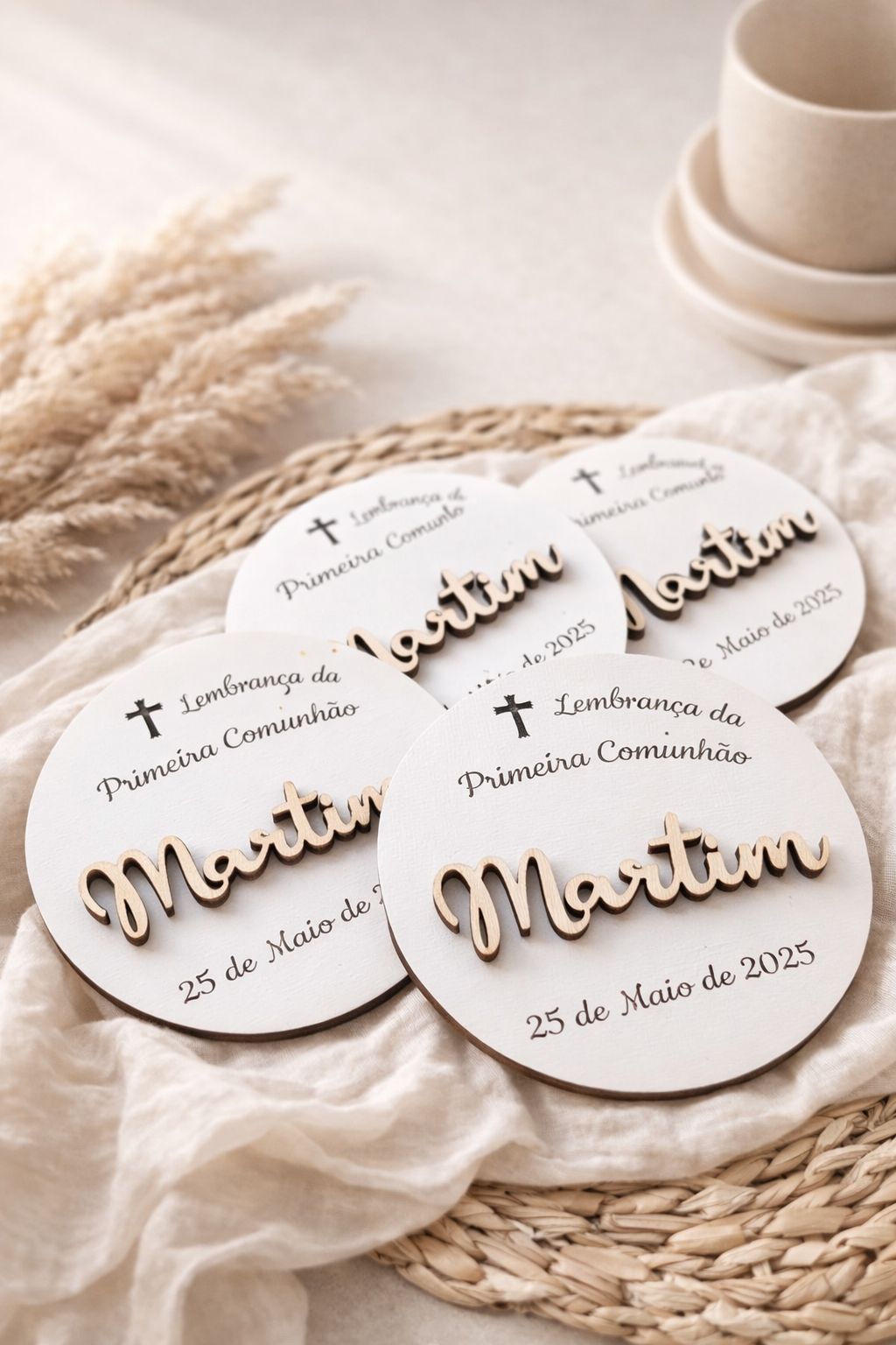 Lembrança Personalizada de Primeira Comunhão em Madeira – Nome e Data