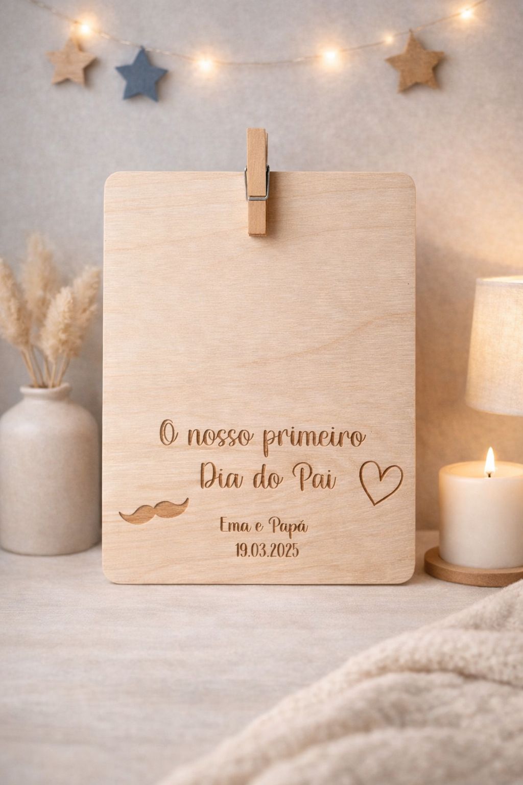 💙 Placa Porta-Fotografias “O Nosso Primeiro Dia do Pai”