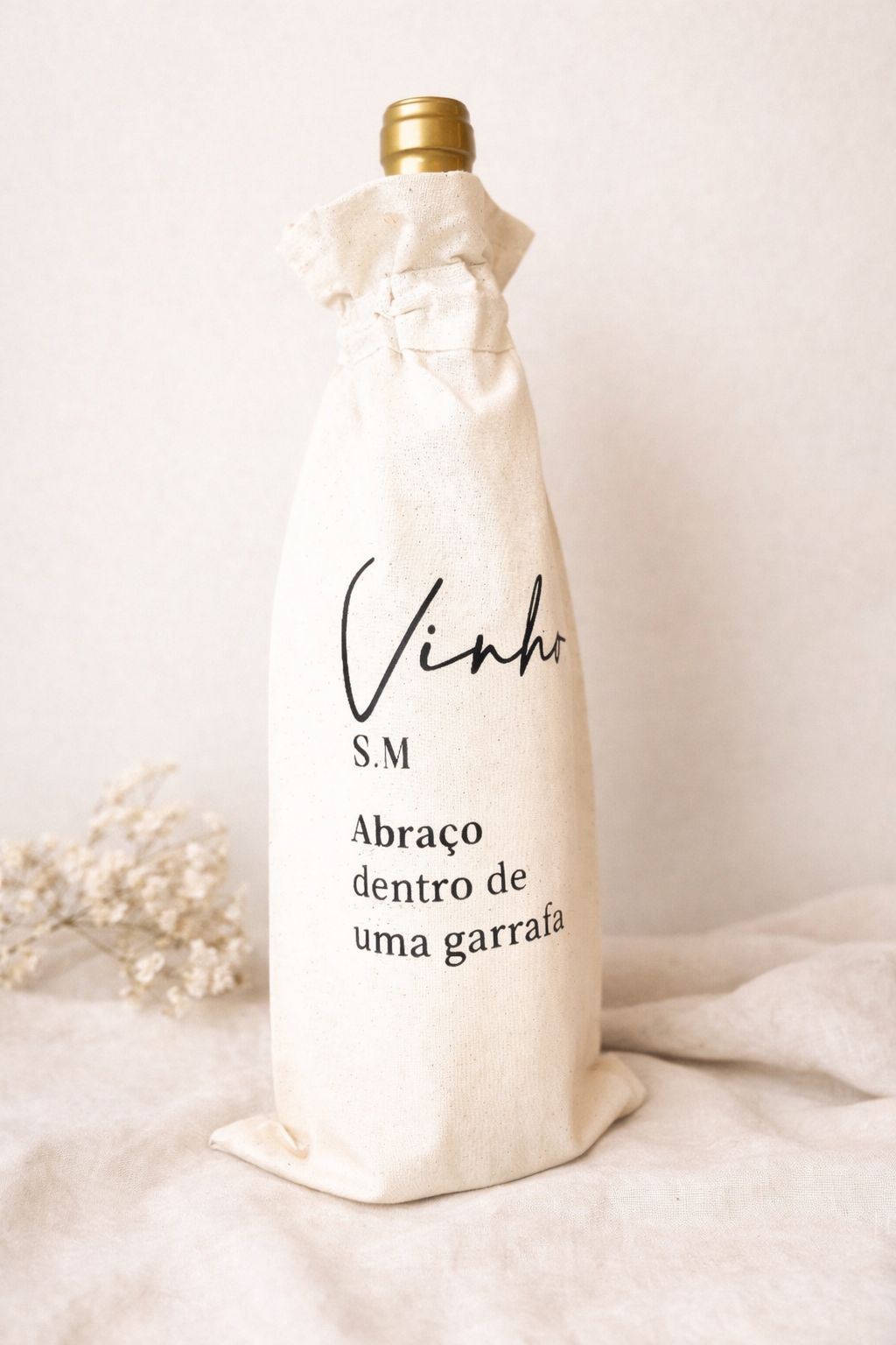 🍷 Saco Personalizado – Abraço Dentro de Uma Garrafa