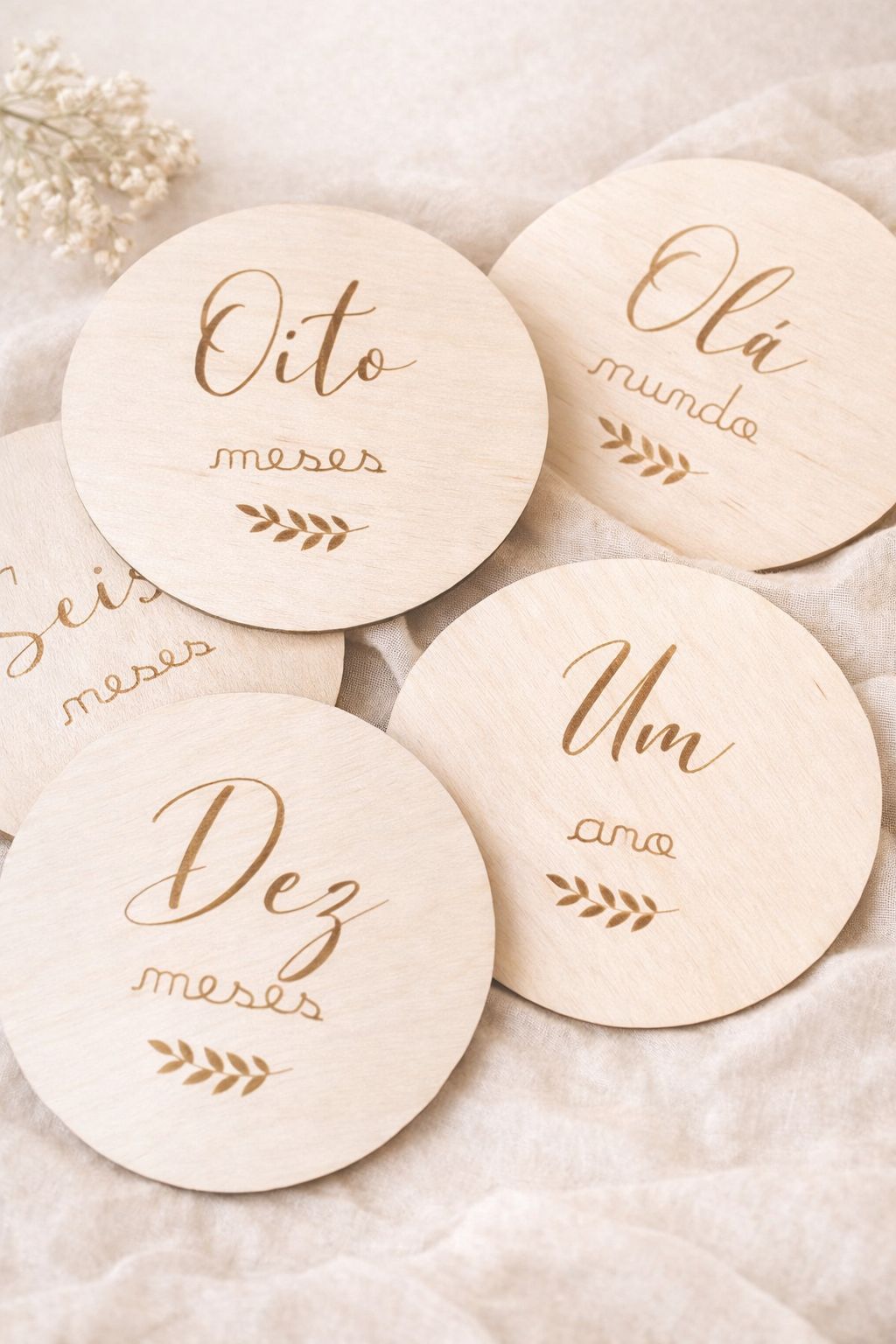 🌿 Placas de Madeira – Marcos Mensais do Bebé